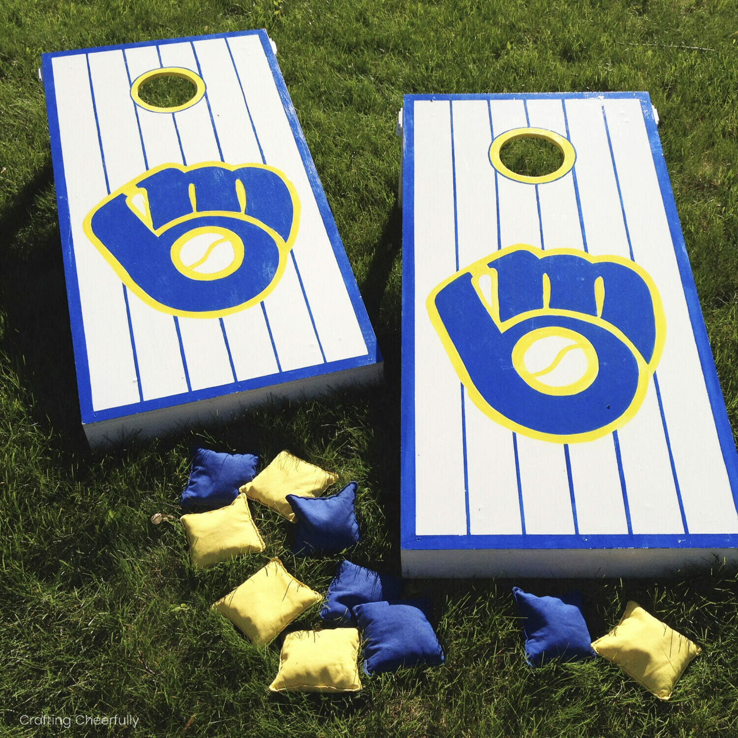DIY Collapsible Cornhole Boards with Stenciled Design - Crafting Cheerfully