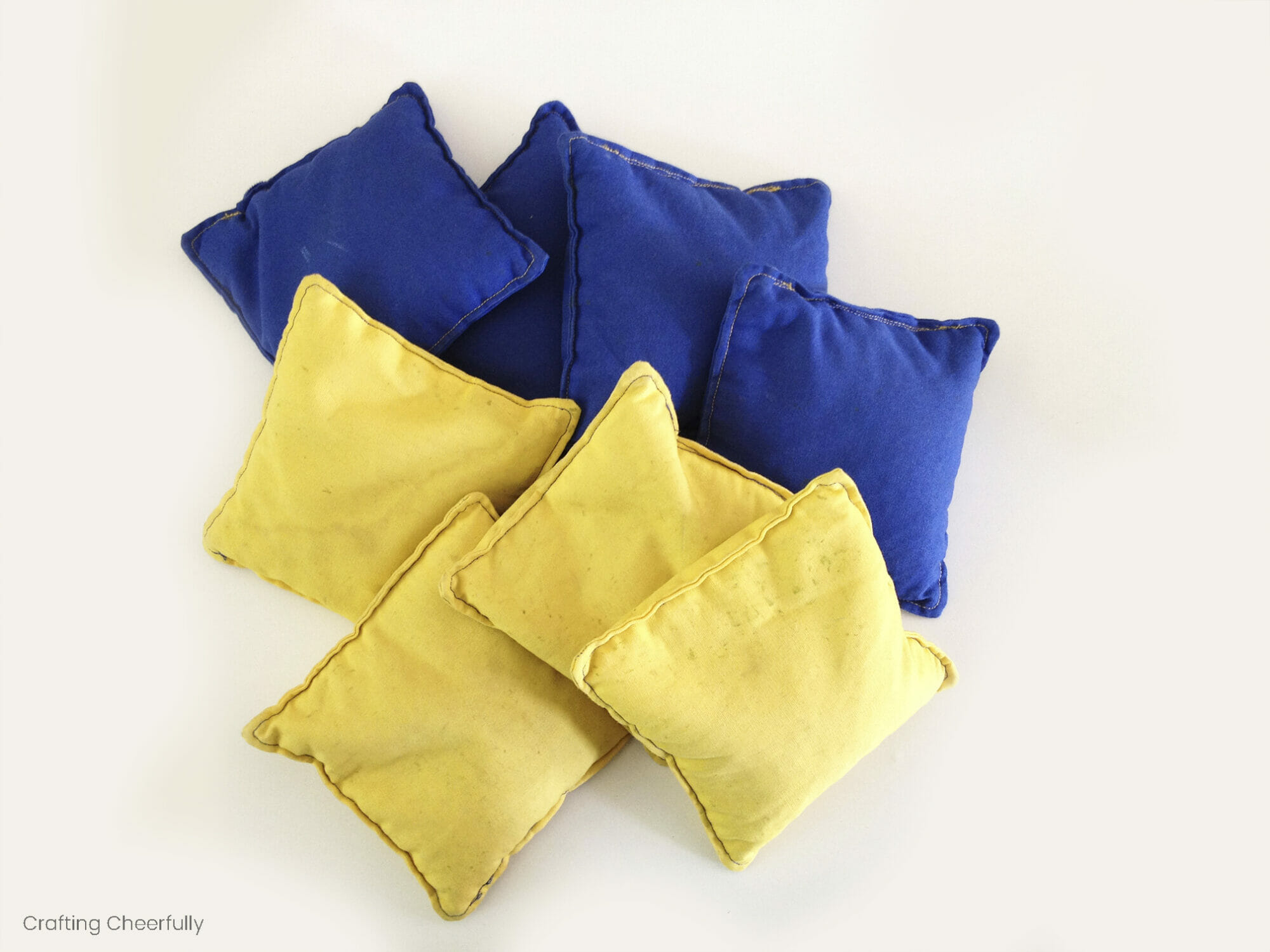 Blue and yellow bean bags.