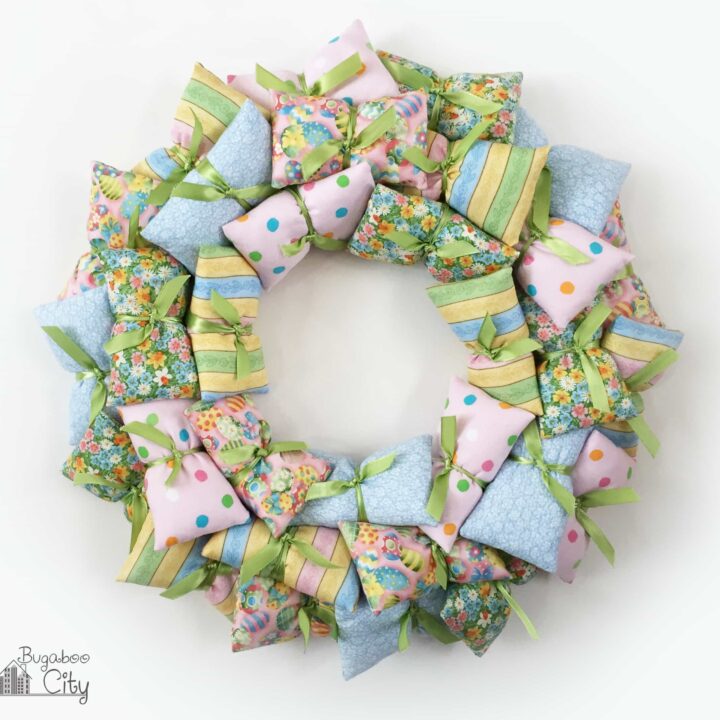 Easter-themed pillow wreath.