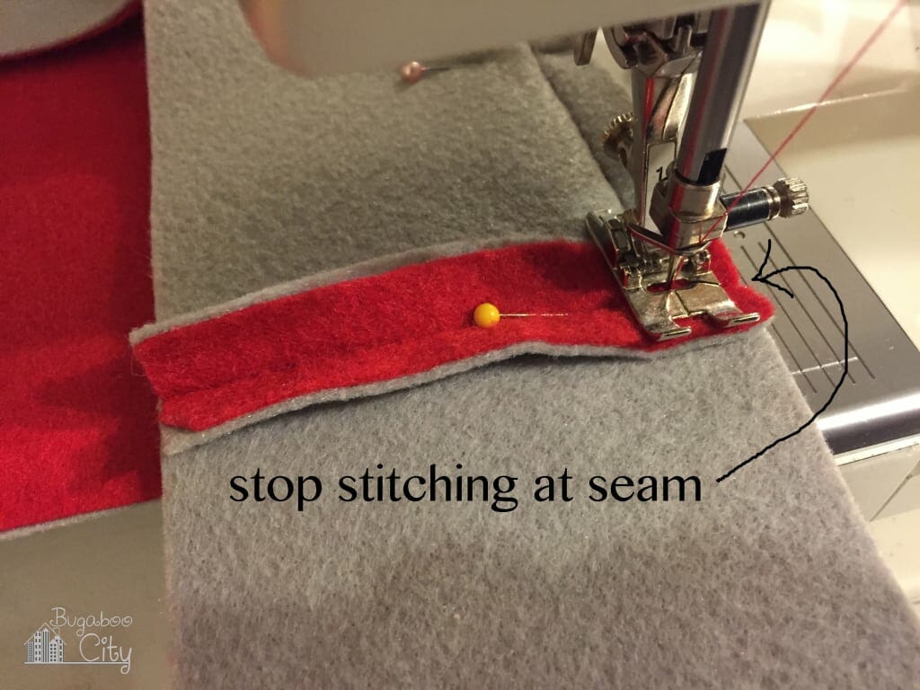 Stop stitching at the seam.