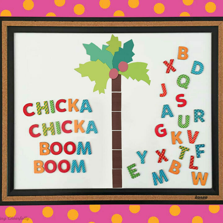 Magnetic learning board with Chicka Chicka Boom Boom tree and magnetic alphabet letters.