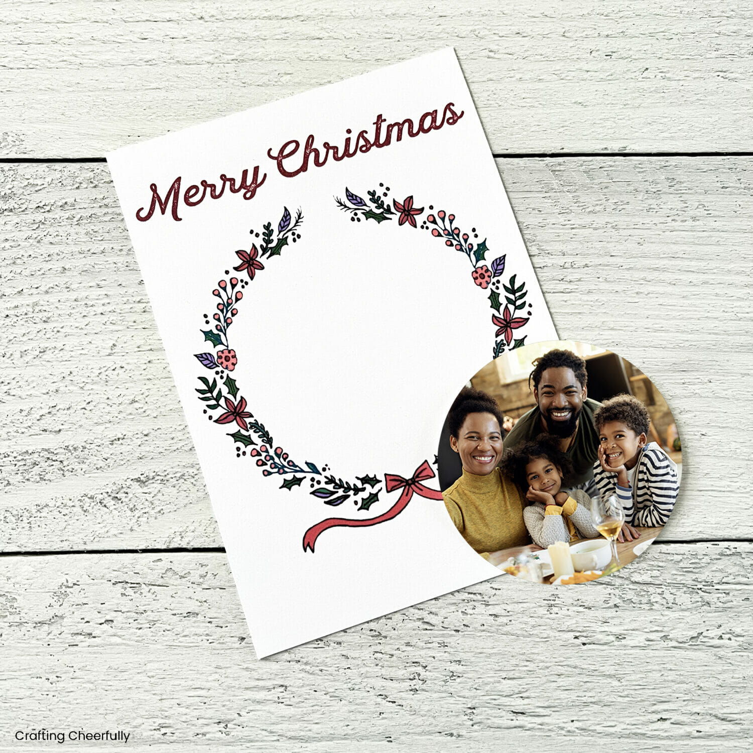 A round family is cut and lays next to a printable card.