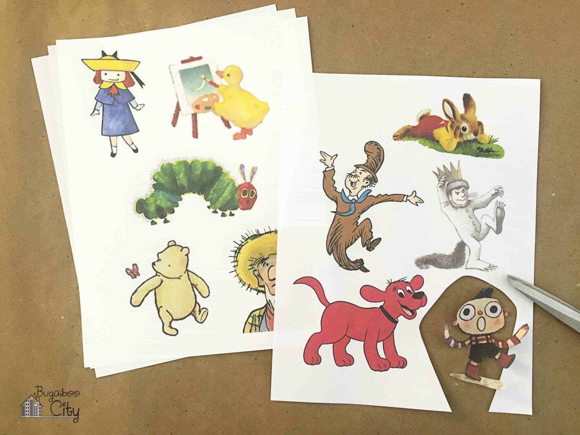 Printed storybook characters with one carefully cut out.