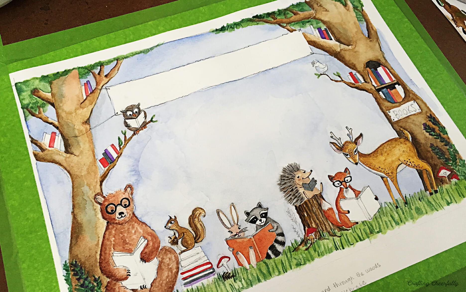 Woodland animal painting in progress.