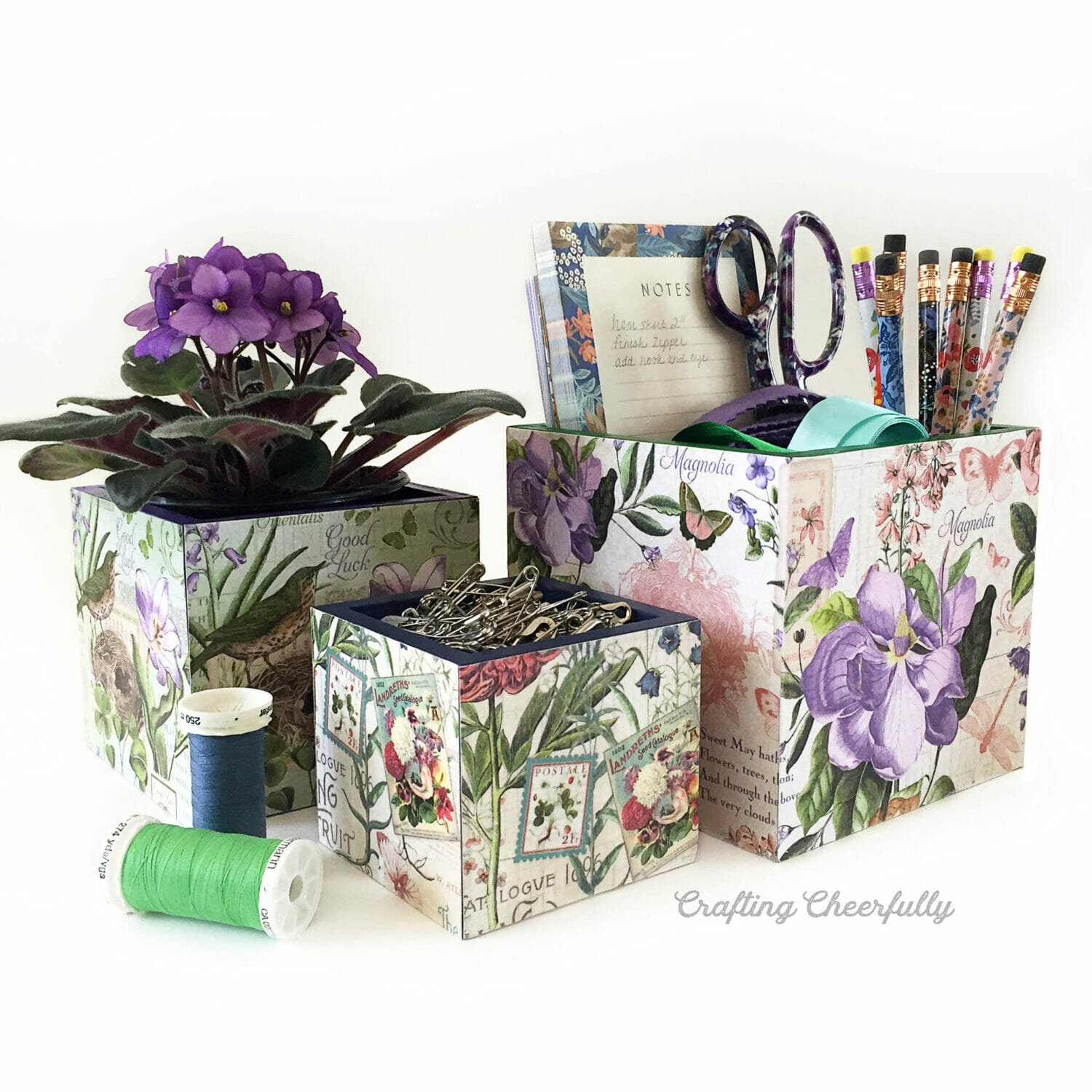DIY Floral Decoupage Boxes
