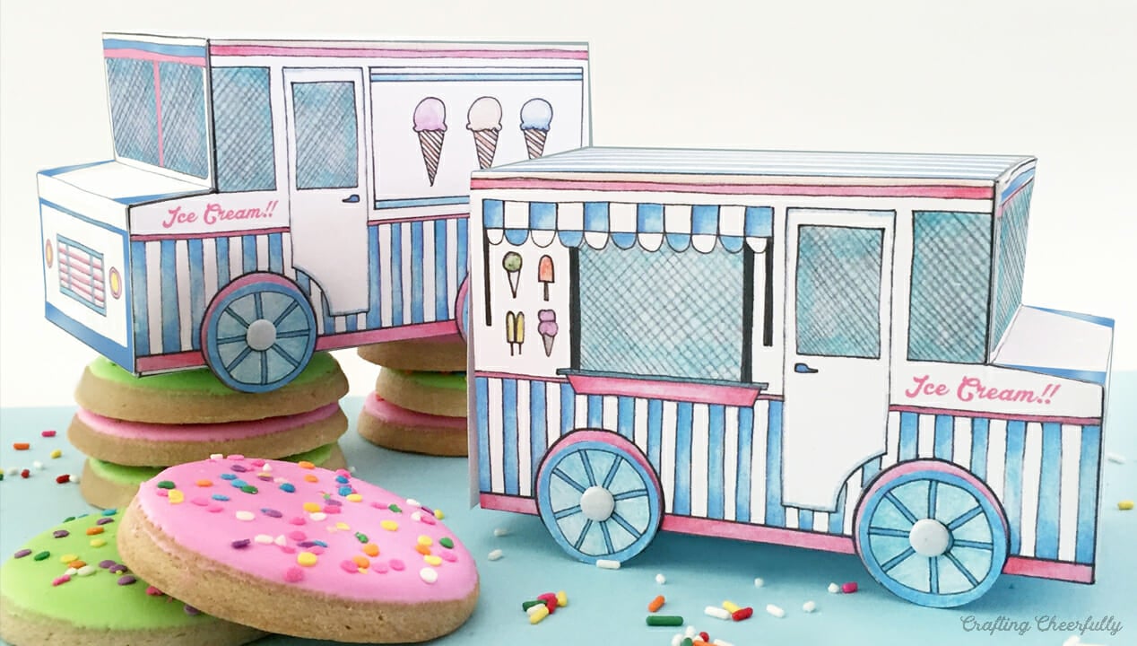Editable Ice Cream Truck Favor Box Label Gable Gift Box Ice Cream Birt - Design My Party Studio