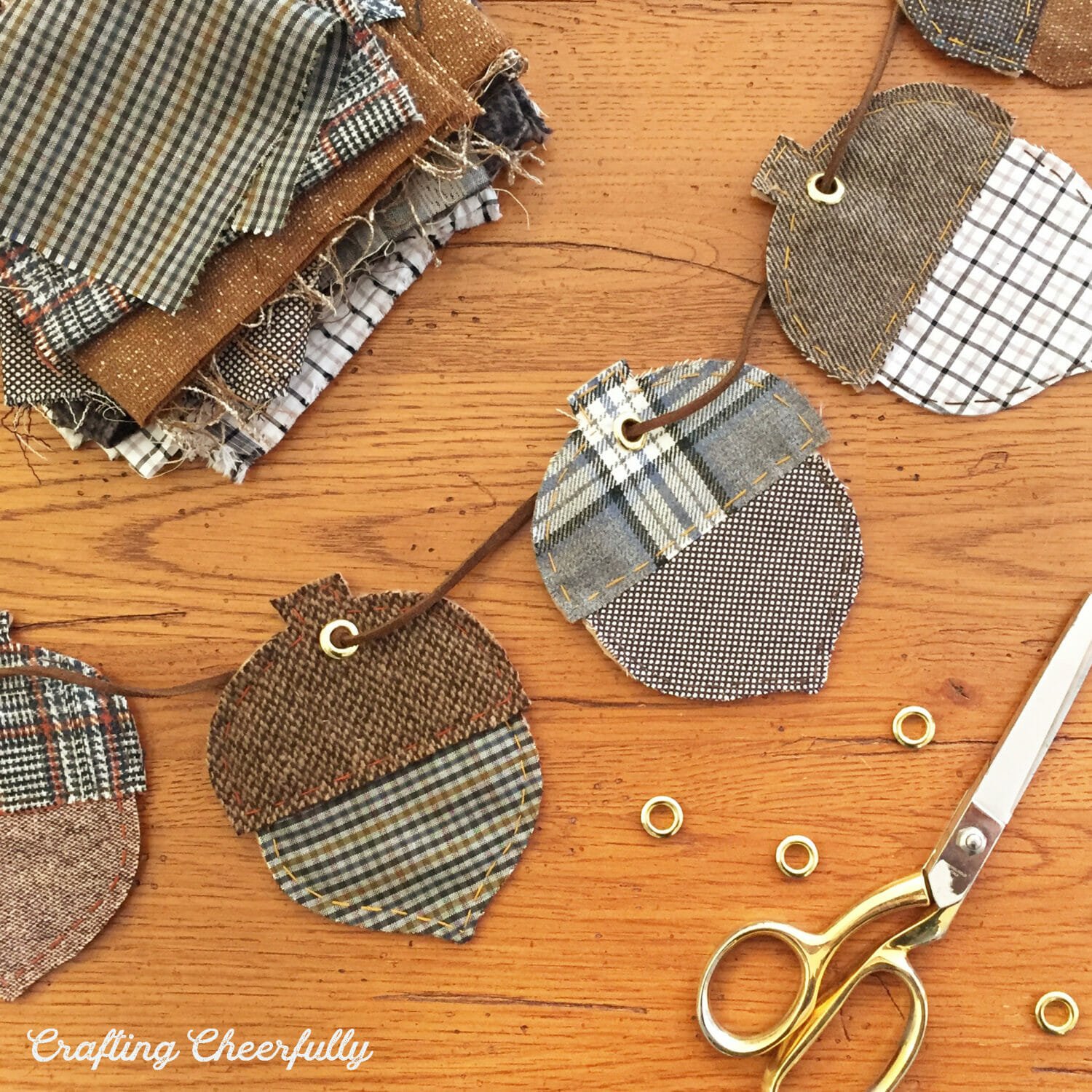 Autumn acorn banner made with scraps of wool