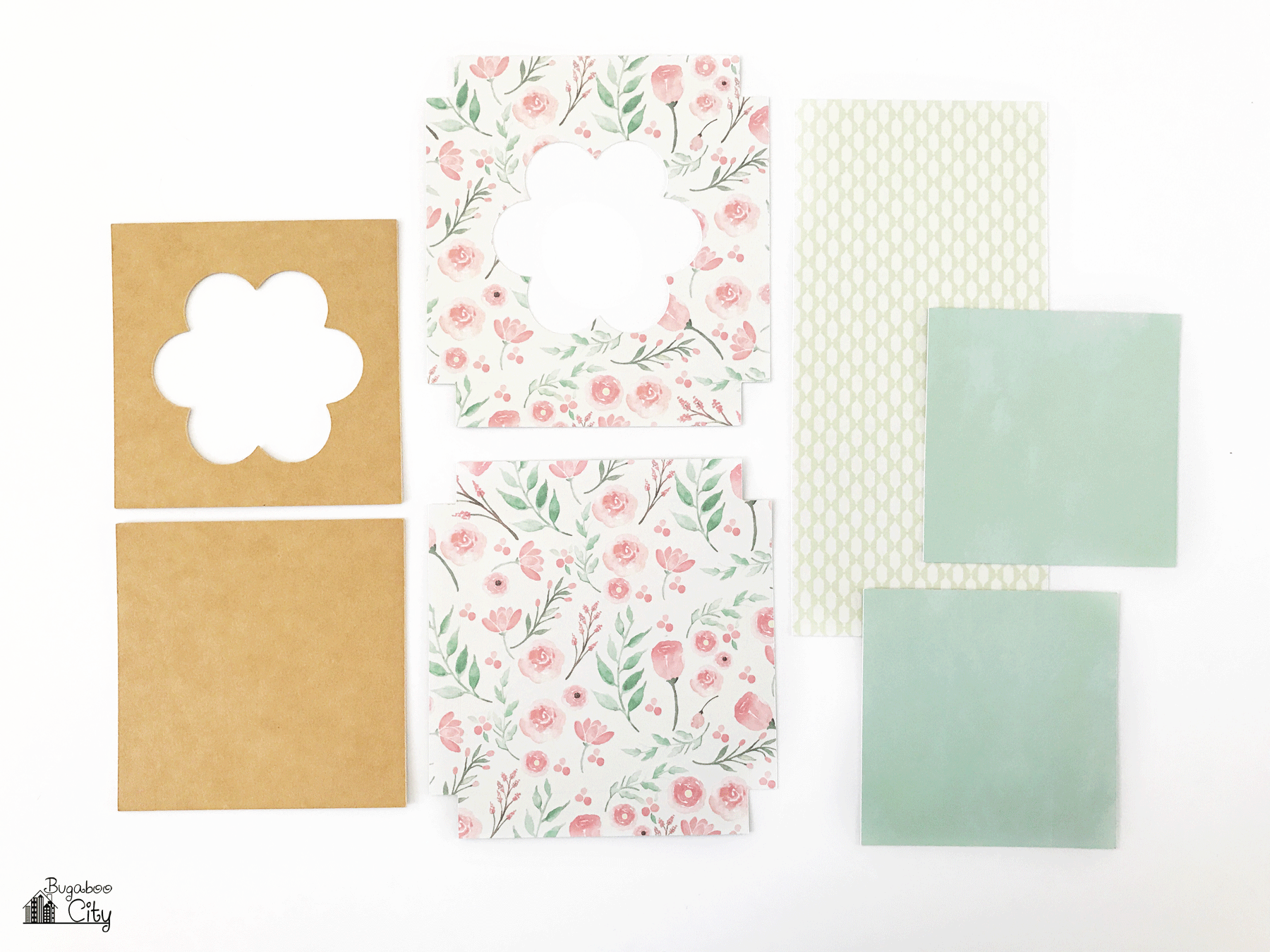 Paper pieces for accordion album including two chipboard pieces.
