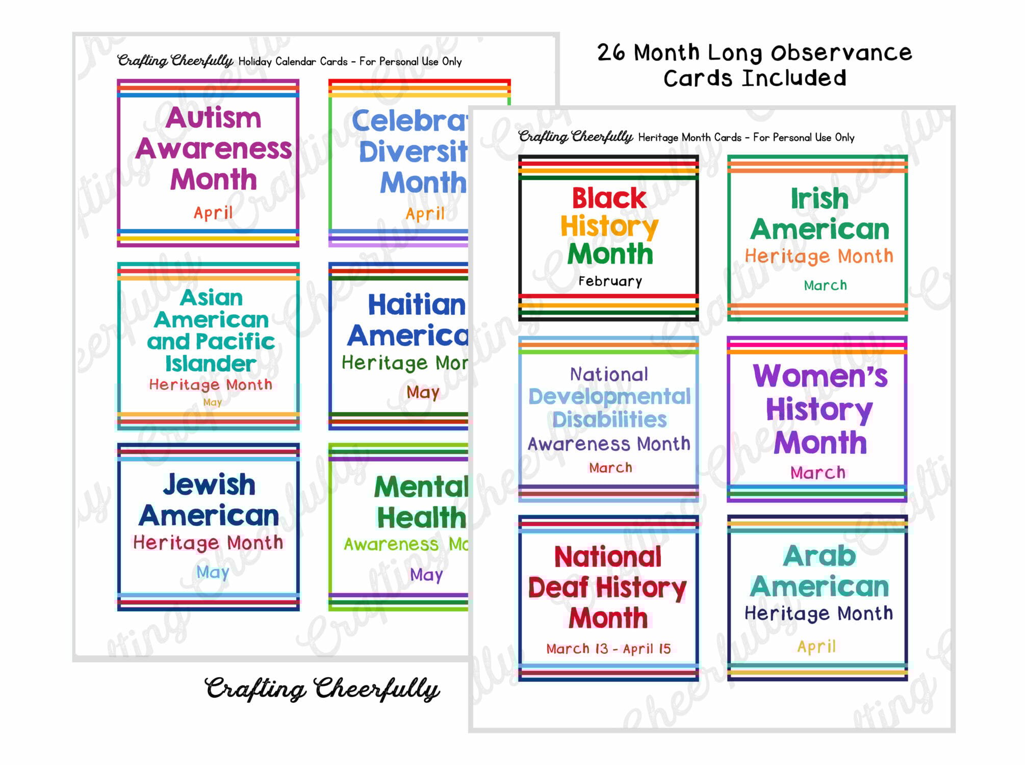 Month Long Observance Cards
