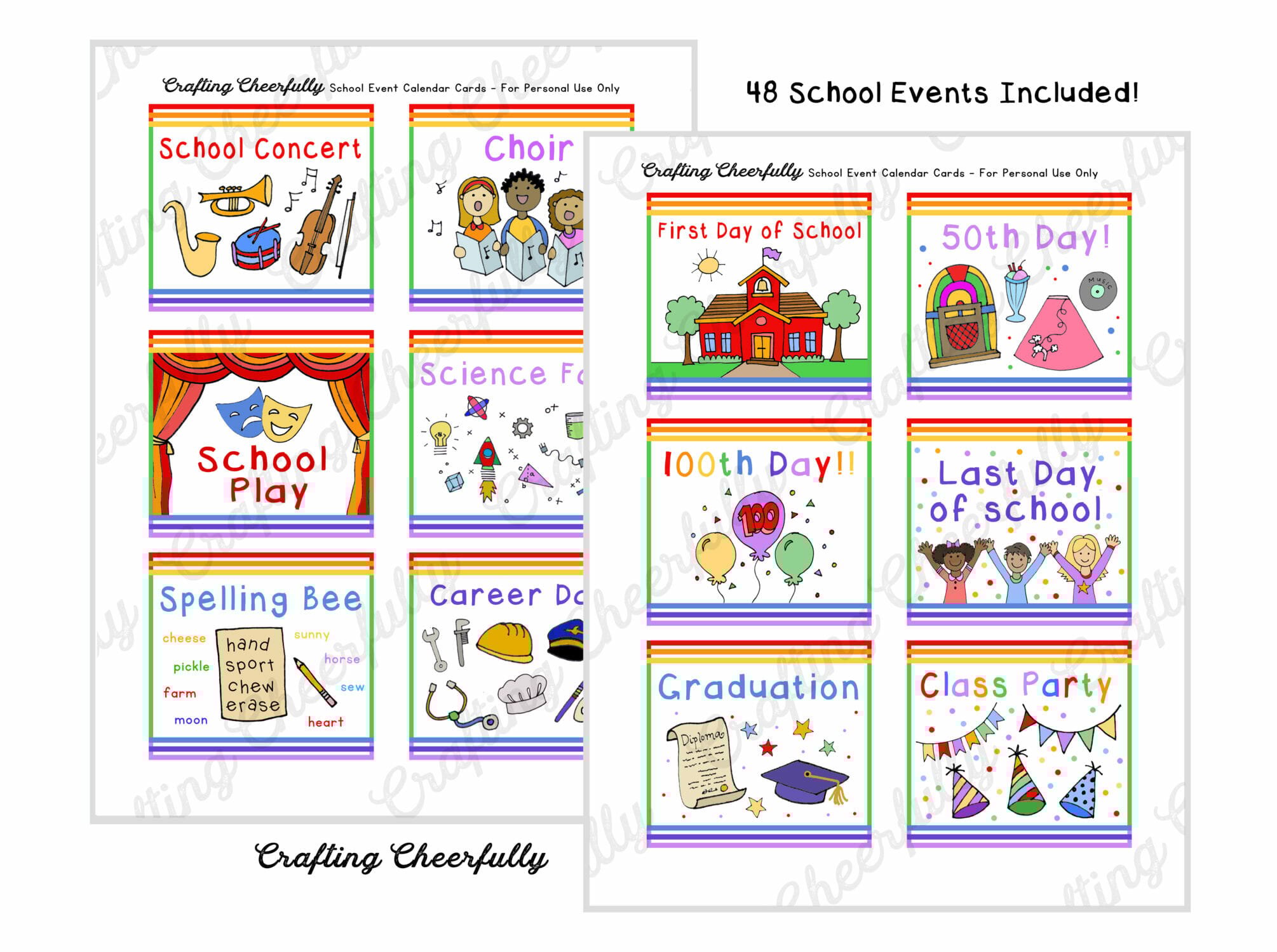 School Event Calendar Cards