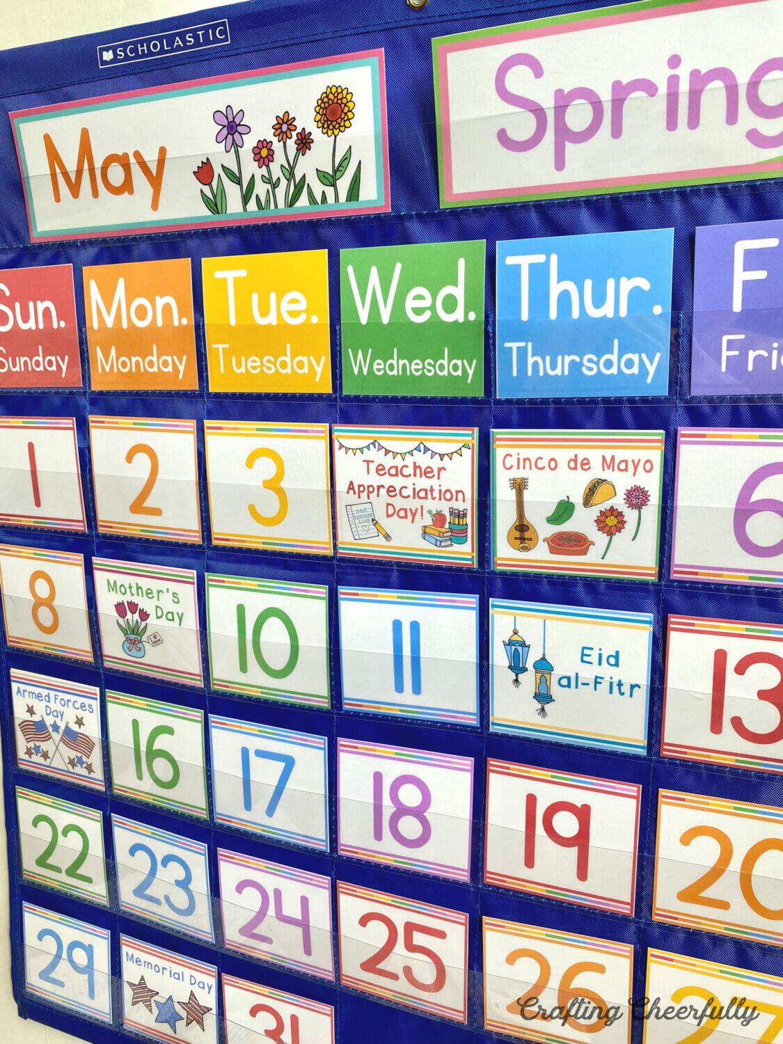 May pocket chart calendar with holidays in it