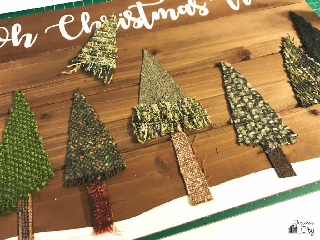 Oh Christmas Tree Wooden Sign made from fabric scraps!