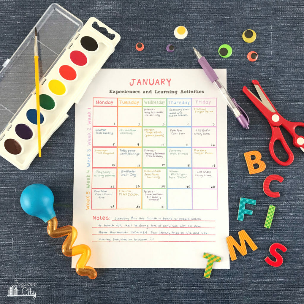 IN-home preschool printable - activity calendar
