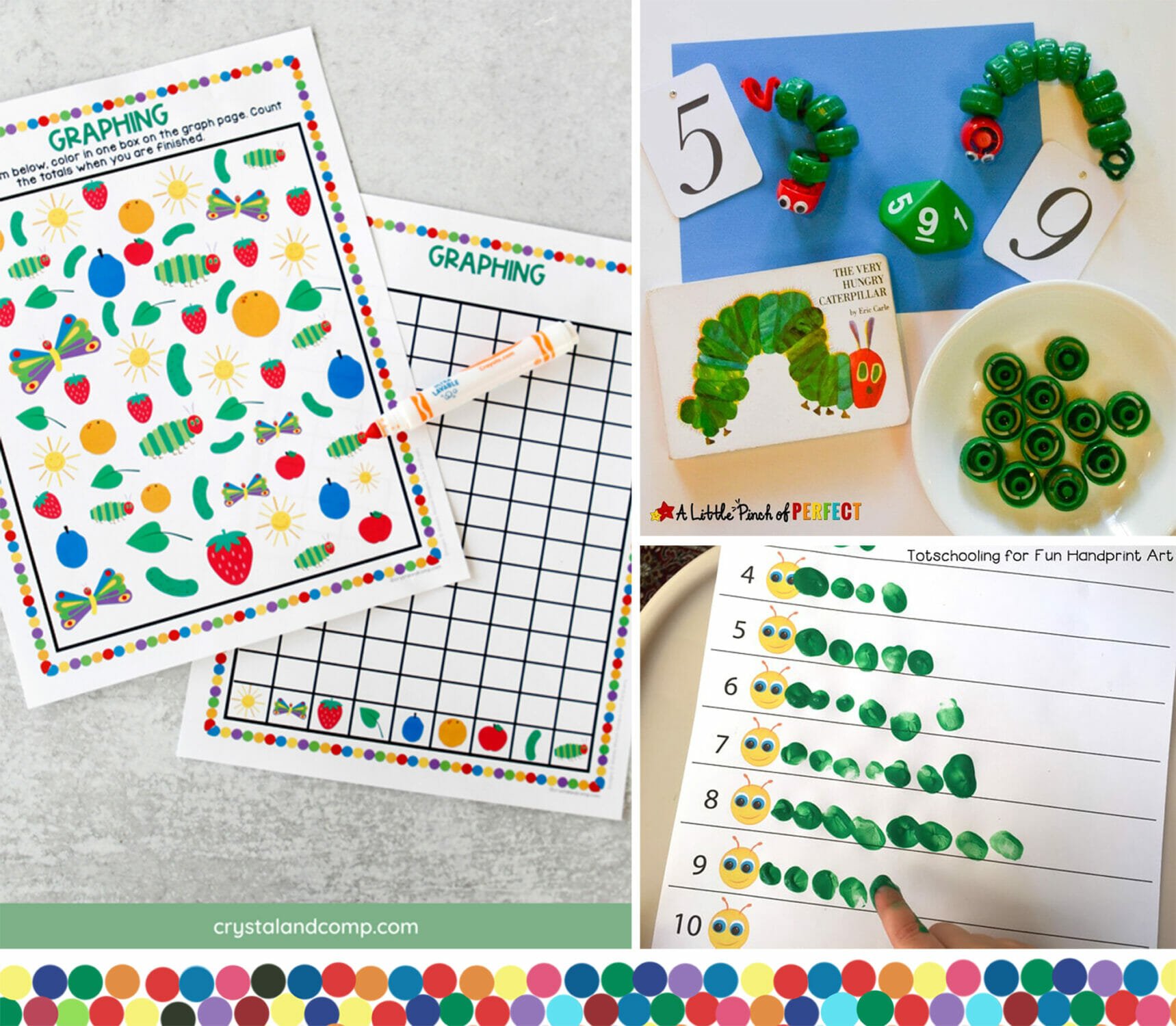 Collage of Hungry Caterpillar Math Activities.
