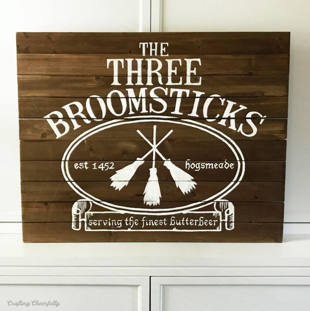 DIY Three Broomsticks Wood Sign - Crafting Cheerfully