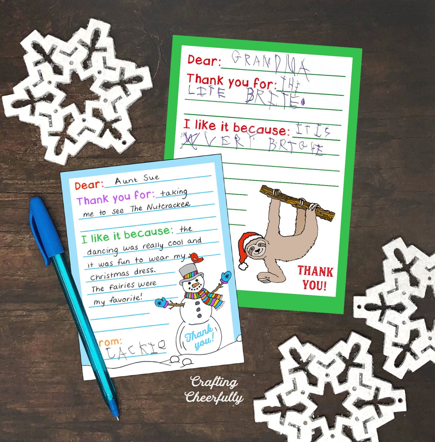 Free Printable Holiday Thank You Cards for Kids - Crafting Cheerfully