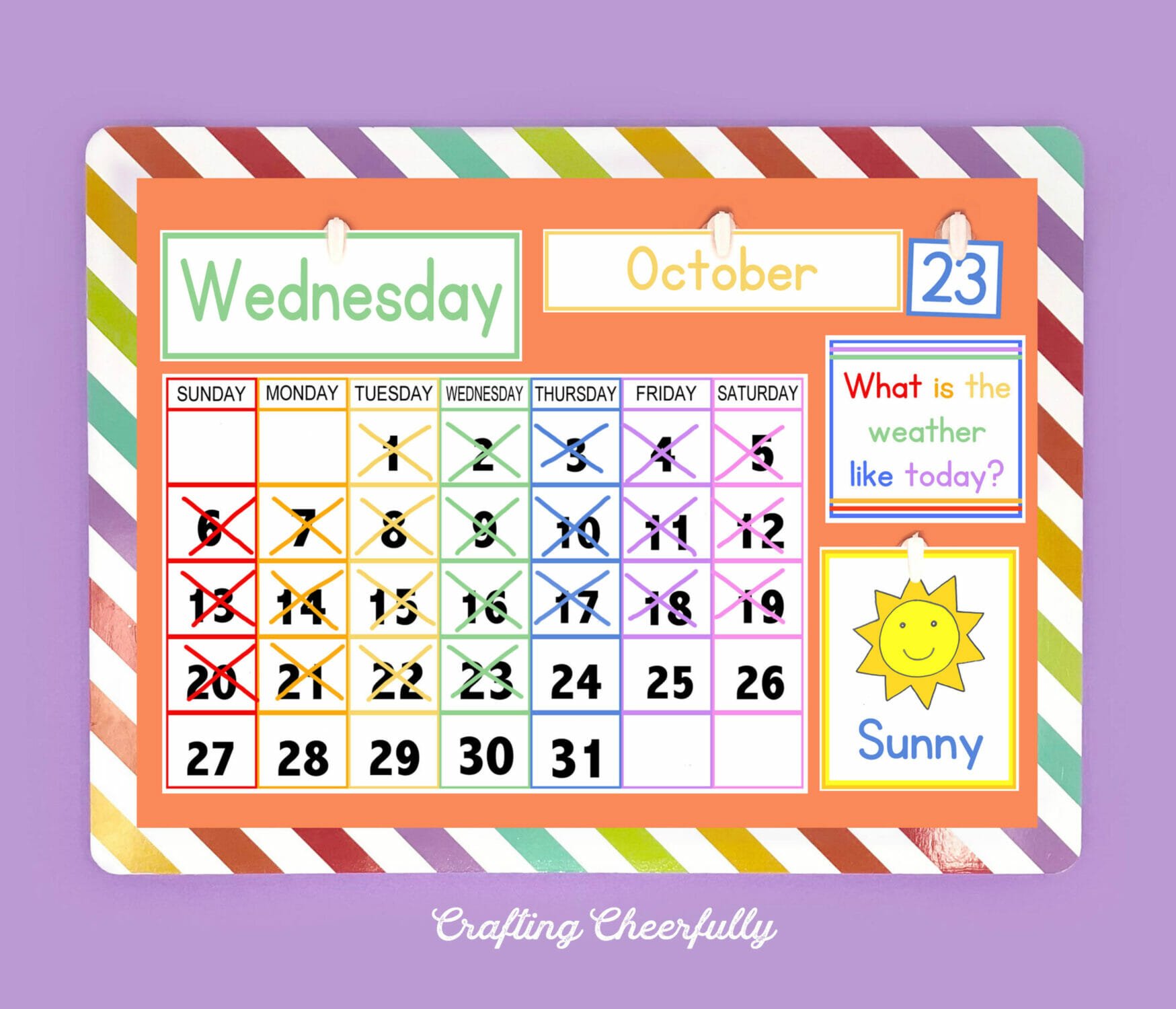 Colorful children's calendar with weather printables