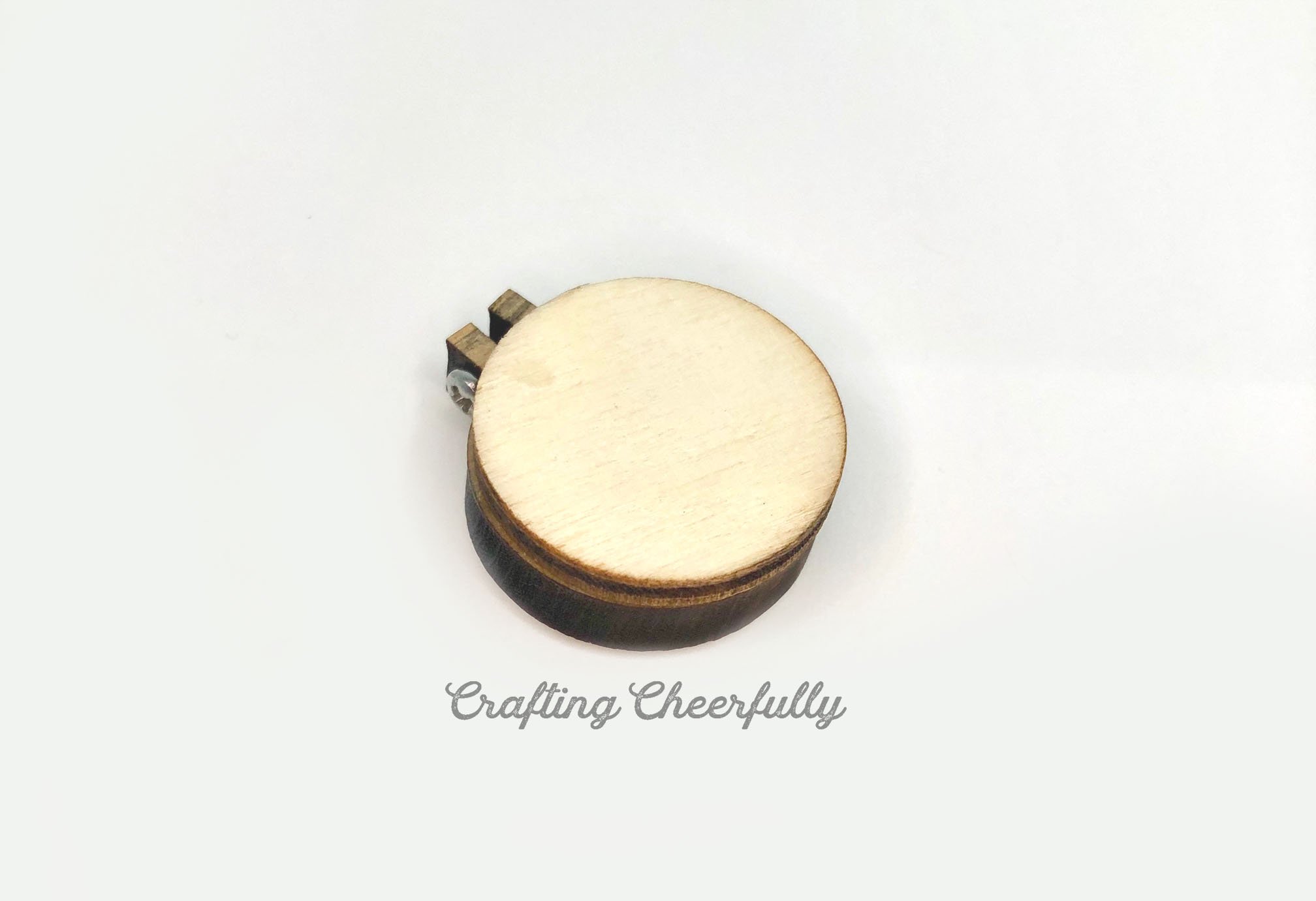 The back of the mini hoop is covered with a circular wooden piece.