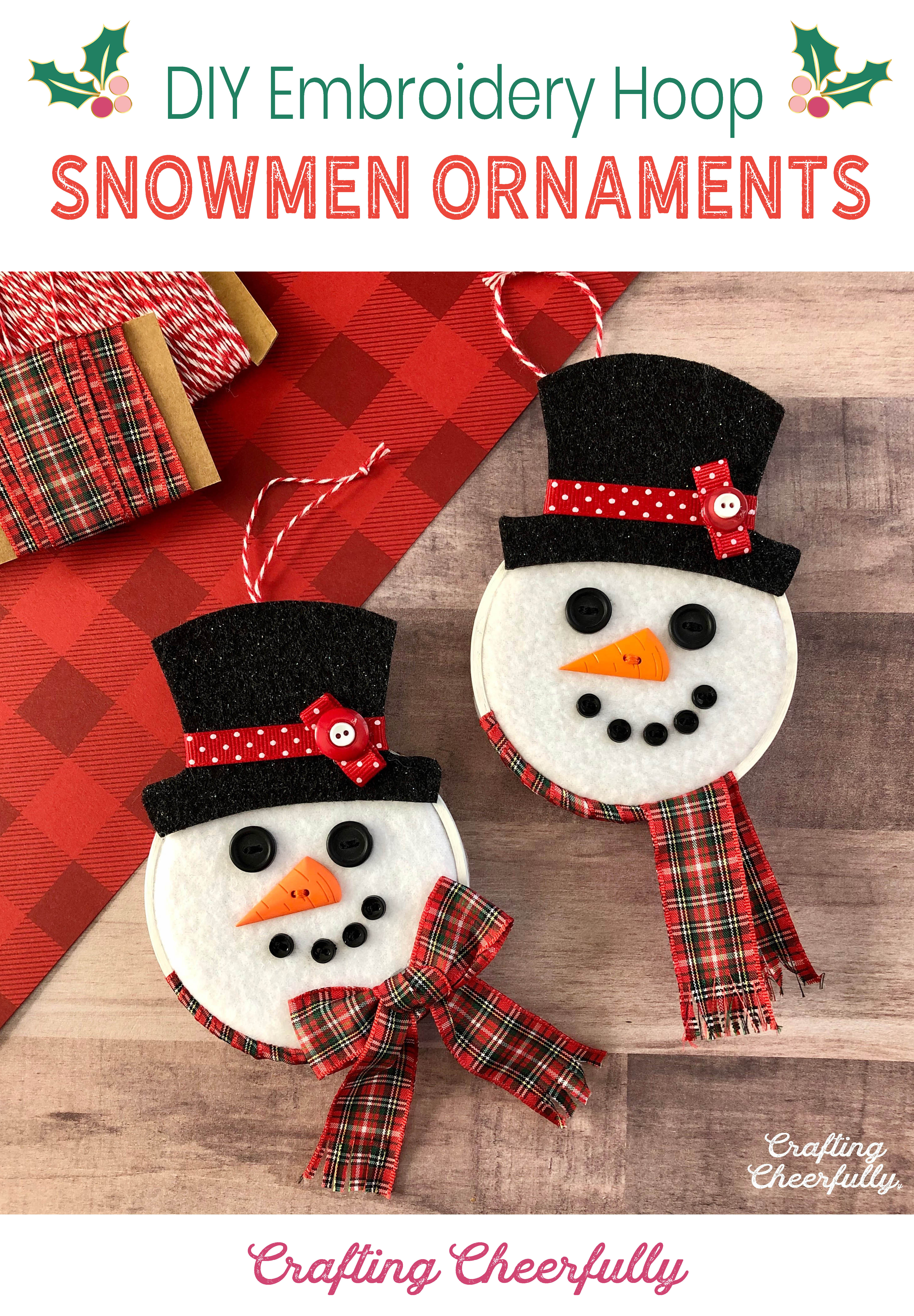 DIY Embroidery Hoop Snowman Ornaments.