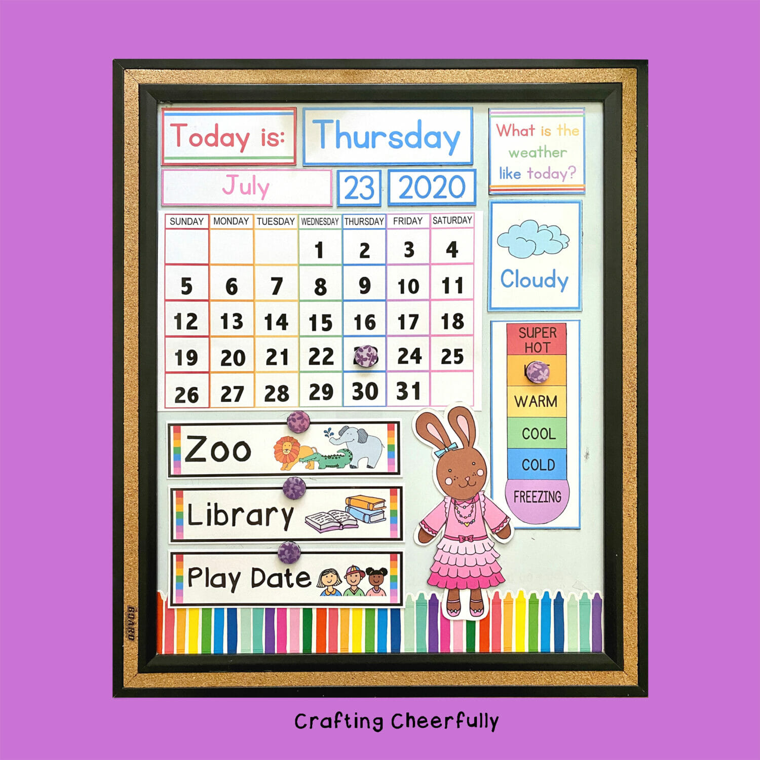 Colorful and happy Children's Calendar on a purple background.