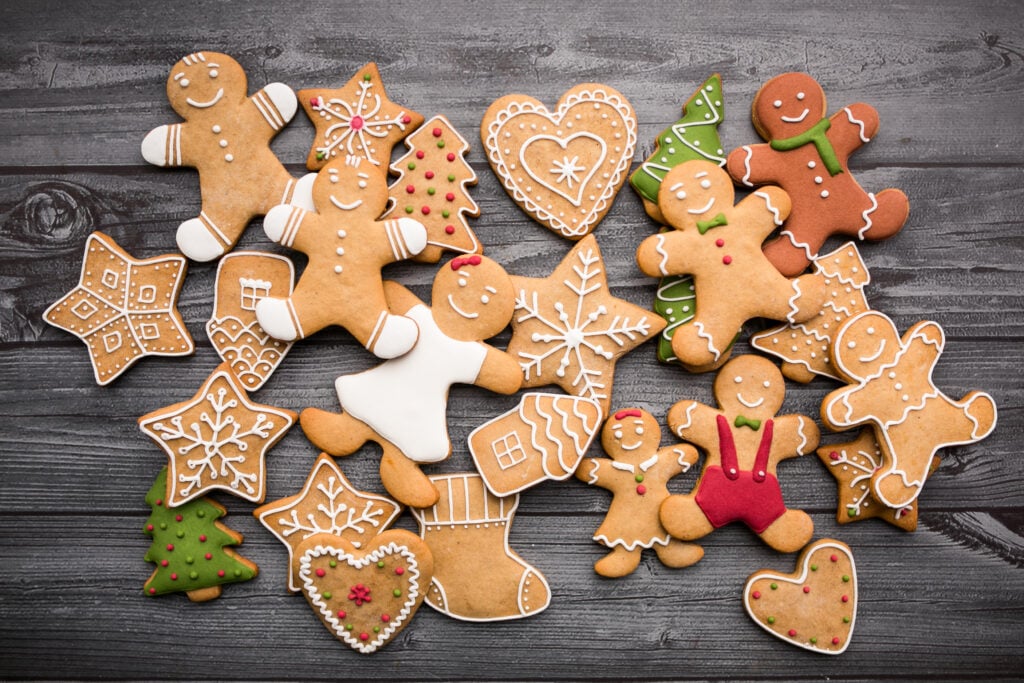 Holiday cookies on a tabletop.