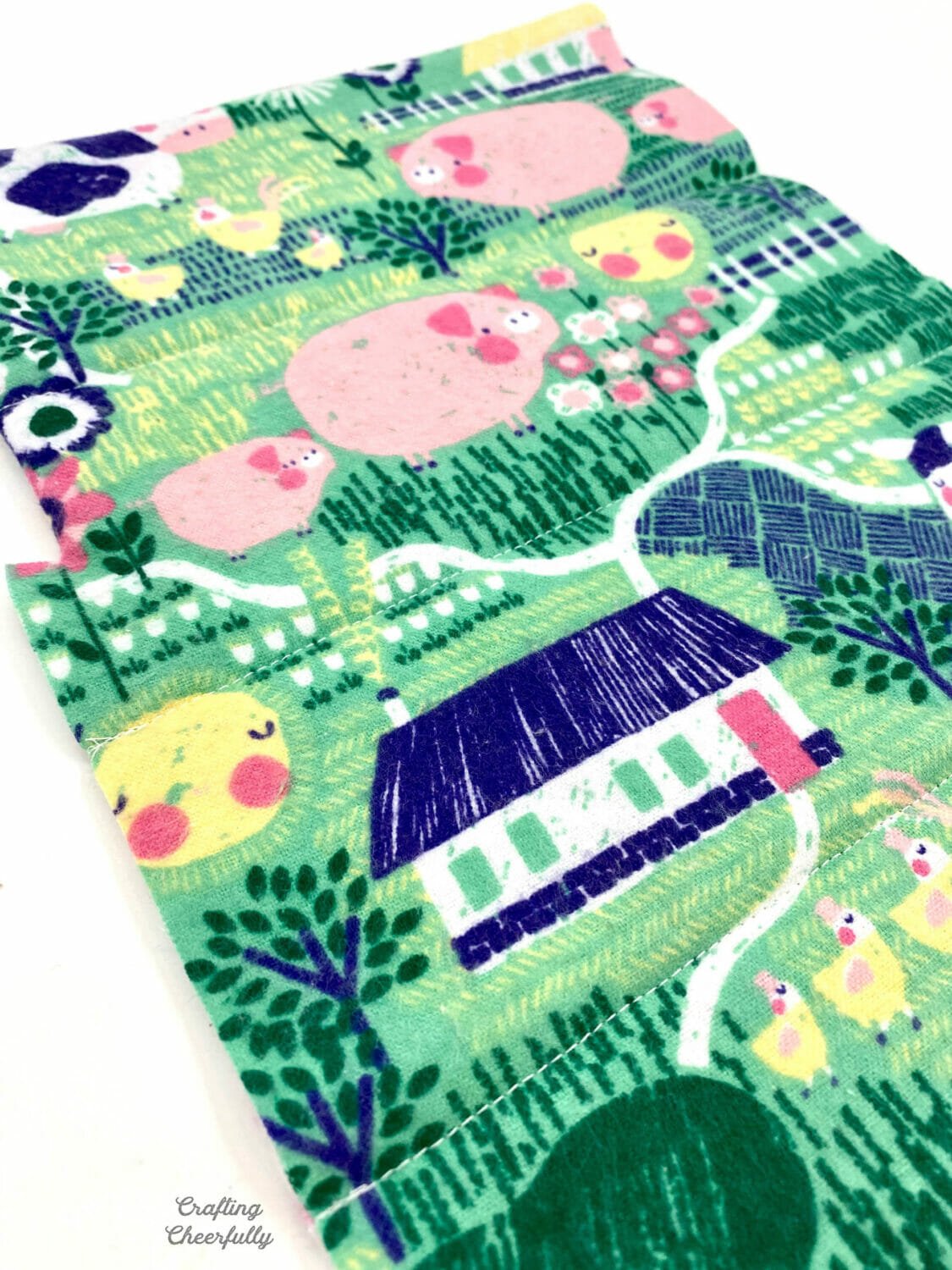 Top of sleeping bag is quilted with horizontal lines.
