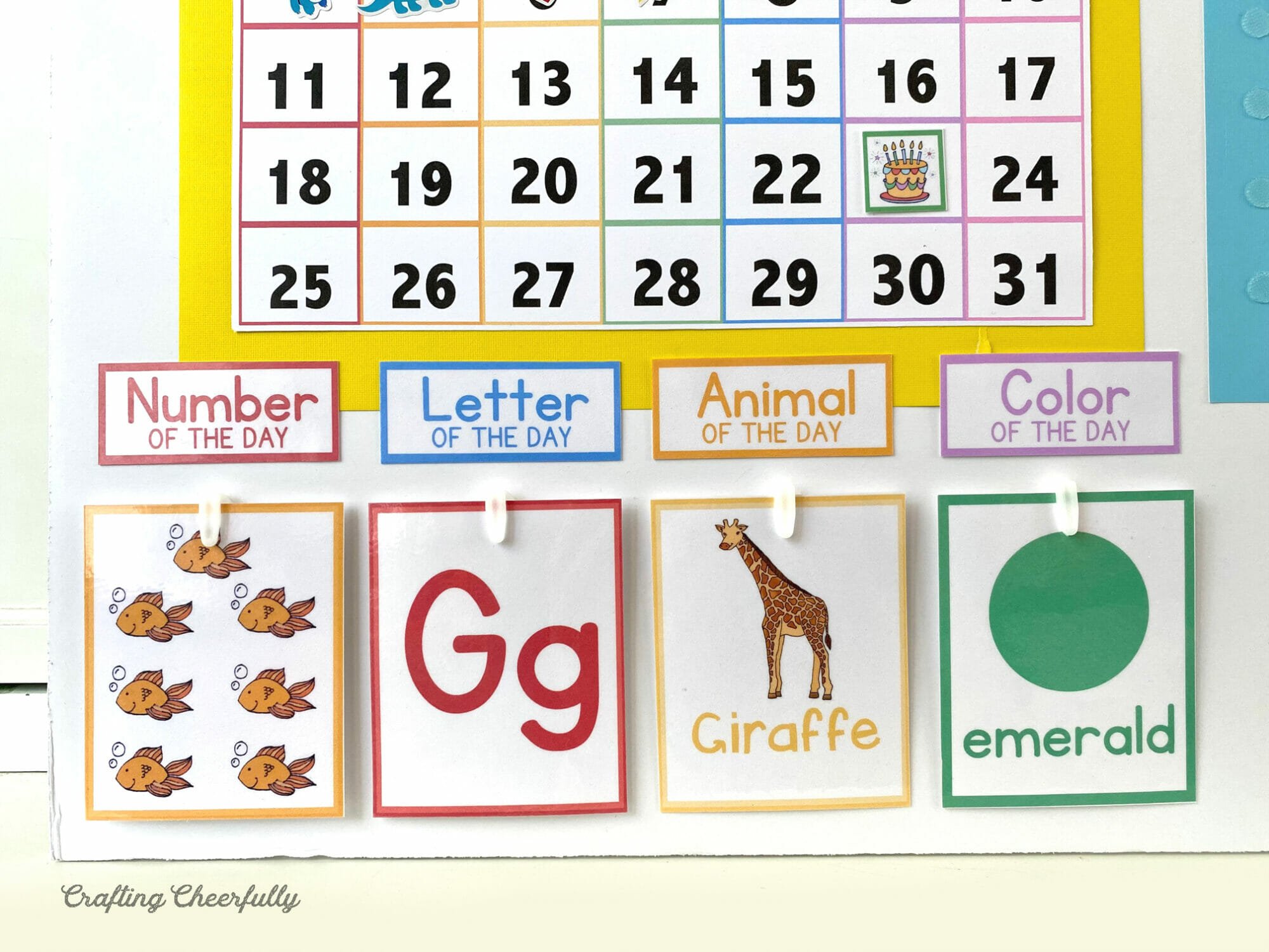 Preschool Learning Cards on DIY Morning Calendar Board