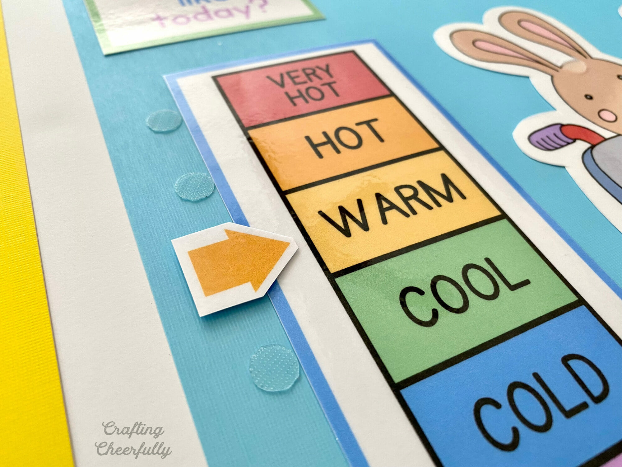 Thermometer on morning calendar board.