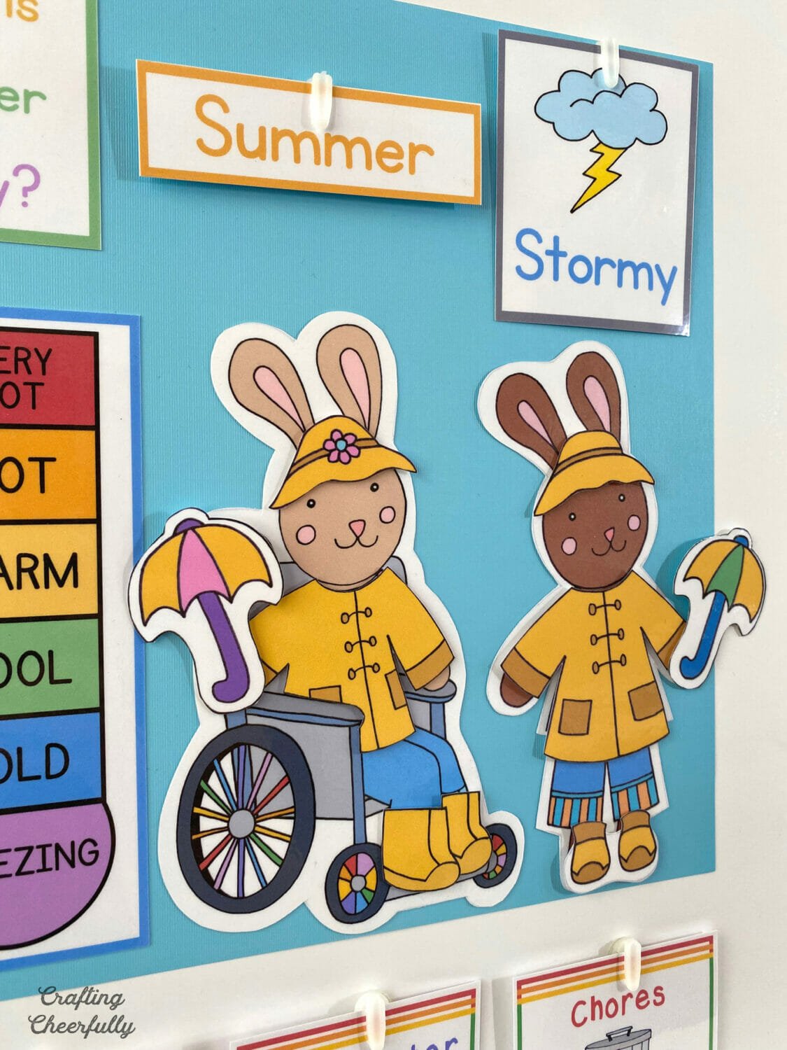 DIY Morning Calendar Board featuring Bunnies kids can dress for the weather.