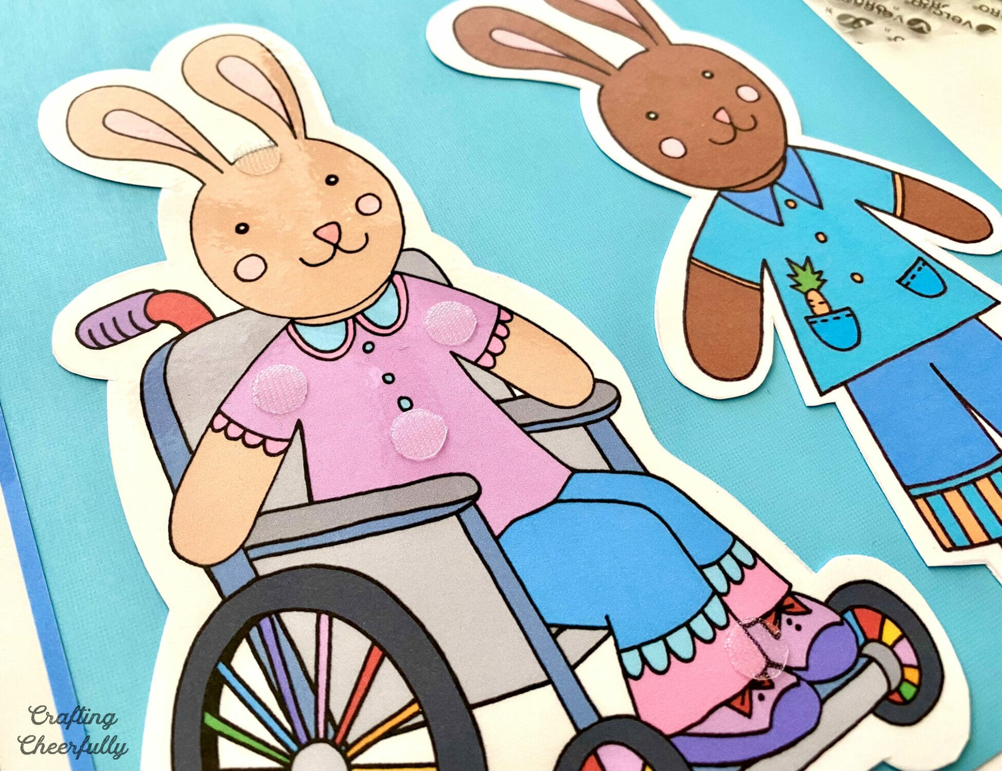 Weather bunnies with Velco dots to attach weather clothing.
