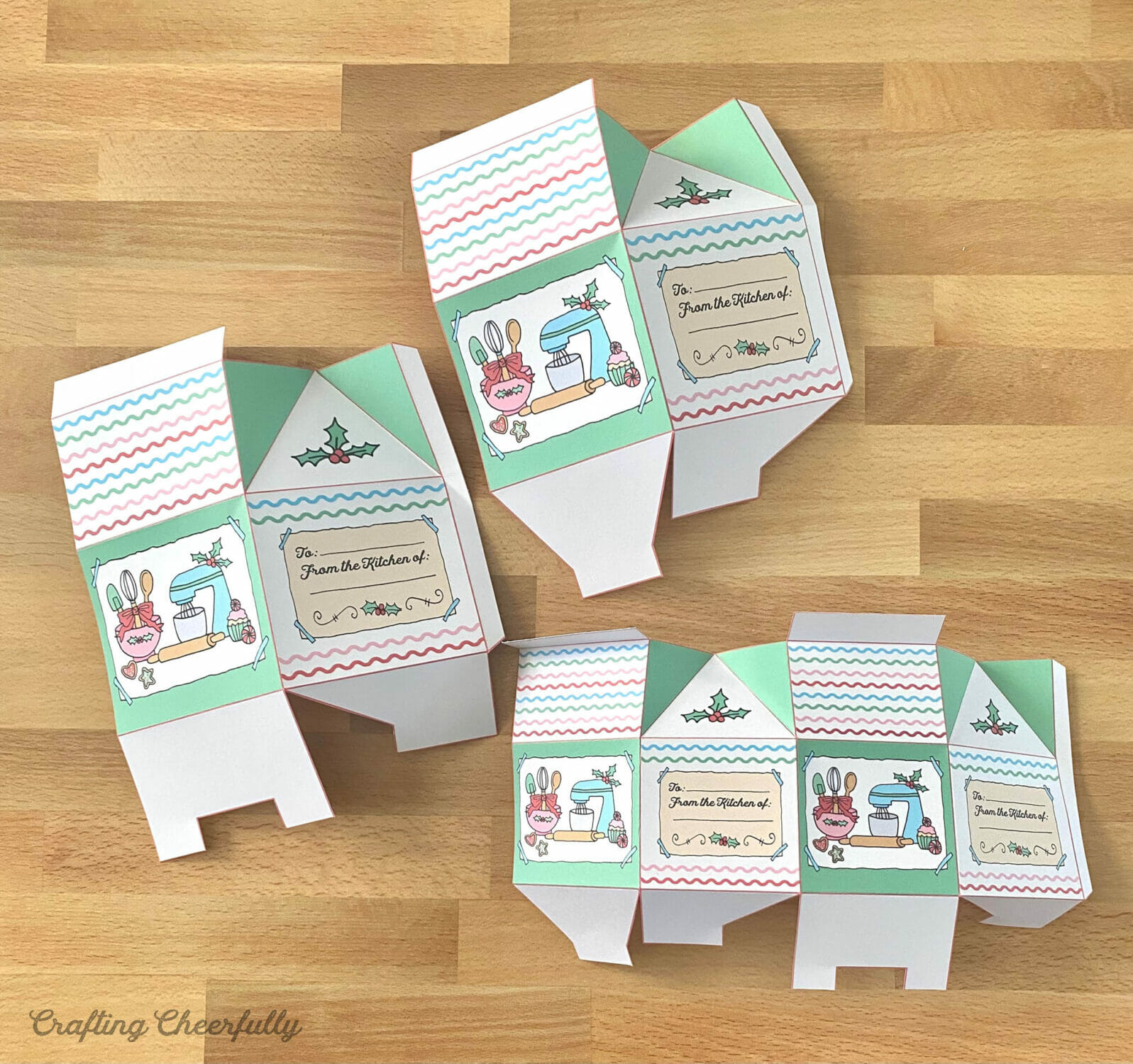 Paper treat boxes are folded but not assembled.