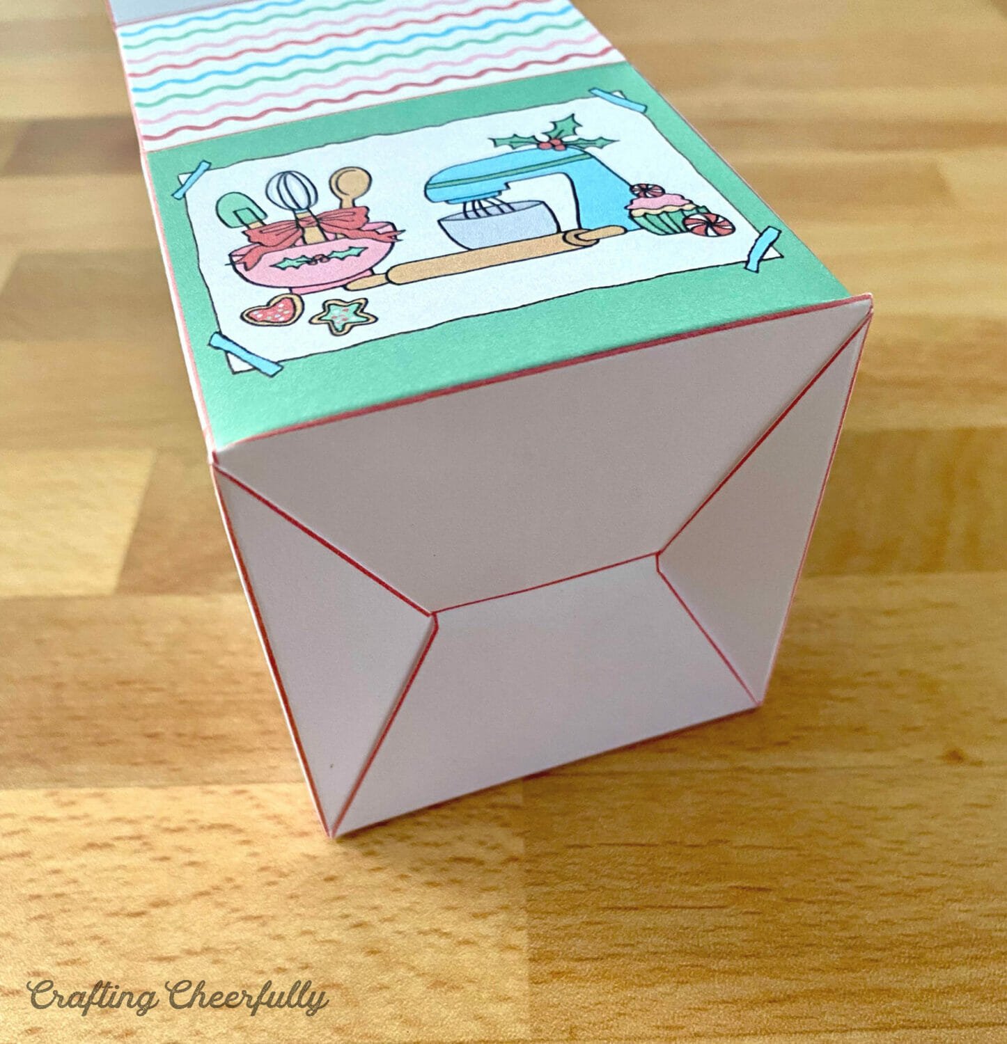 The bottom of a paper treat box.