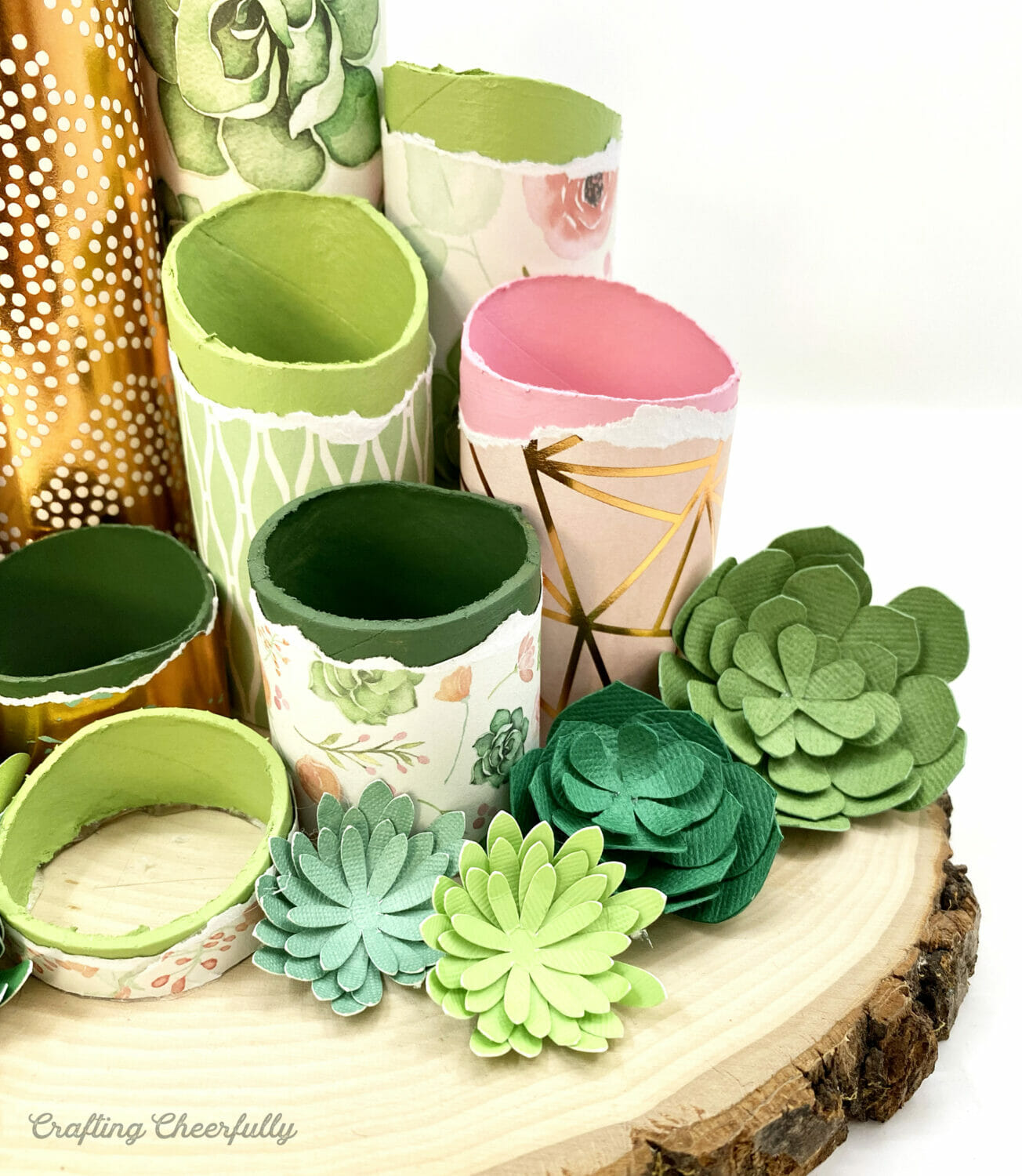 Desk organizer with paper succulents on it.