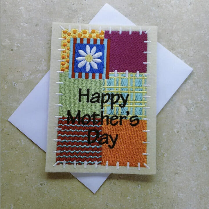 Embroidered patchwork quilt Happy Mother's Day Card by Embroidered by T.
