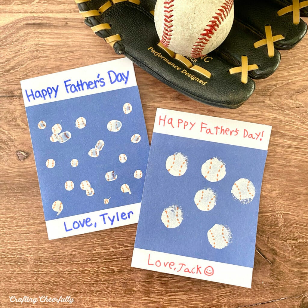 Father's Day Baseball Thumbprint Cards - Crafting Cheerfully