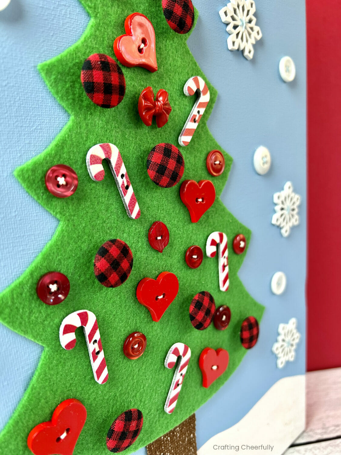 Christmas Tree Canvas Art using Buttons - Crafting Cheerfully