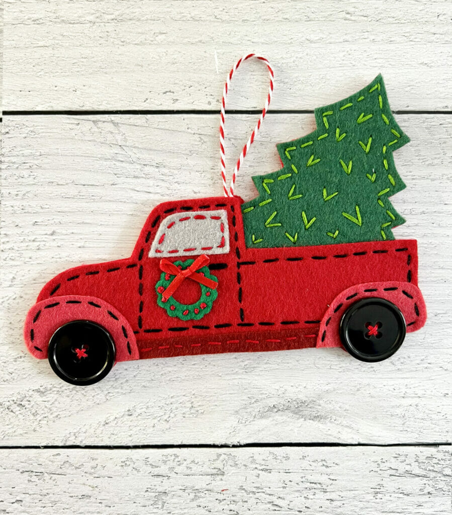 Vintage Red Truck Christmas Ornament Felt and Fabric Appliqué