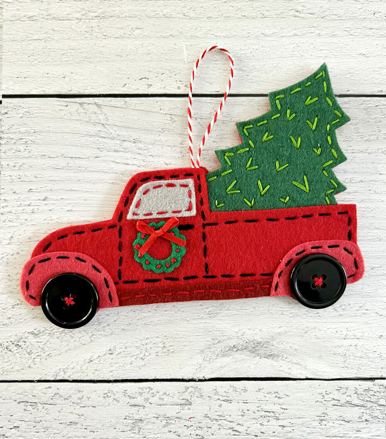 Red truck felt ornament.