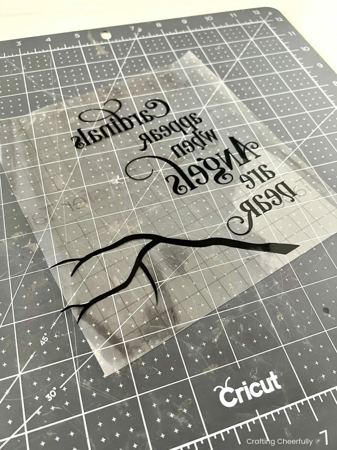 A piece of transfer tape with the vinyl design on it.