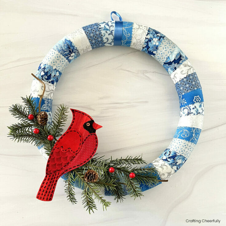 DIY Wrapped Fabric Wreath for Winter - Crafting Cheerfully