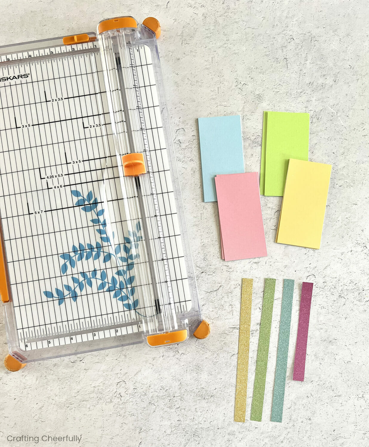 Paper is cut with a paper trimmer.