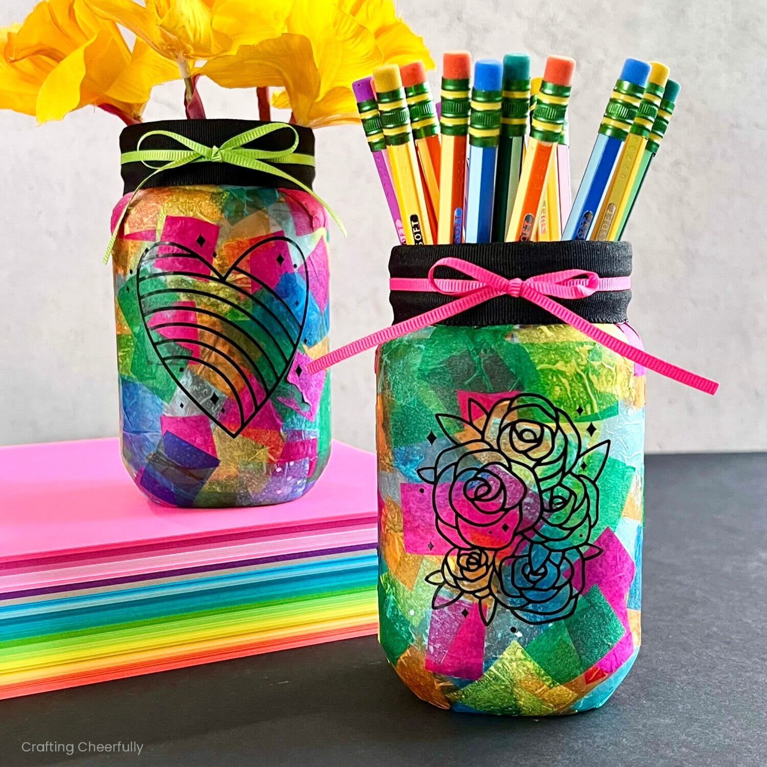 Tissue Paper Mache Mason Jar - Crafting Cheerfully