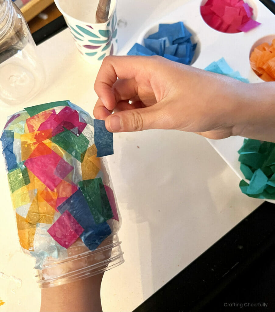 Tissue Paper Mache Mason Jar Crafting Cheerfully