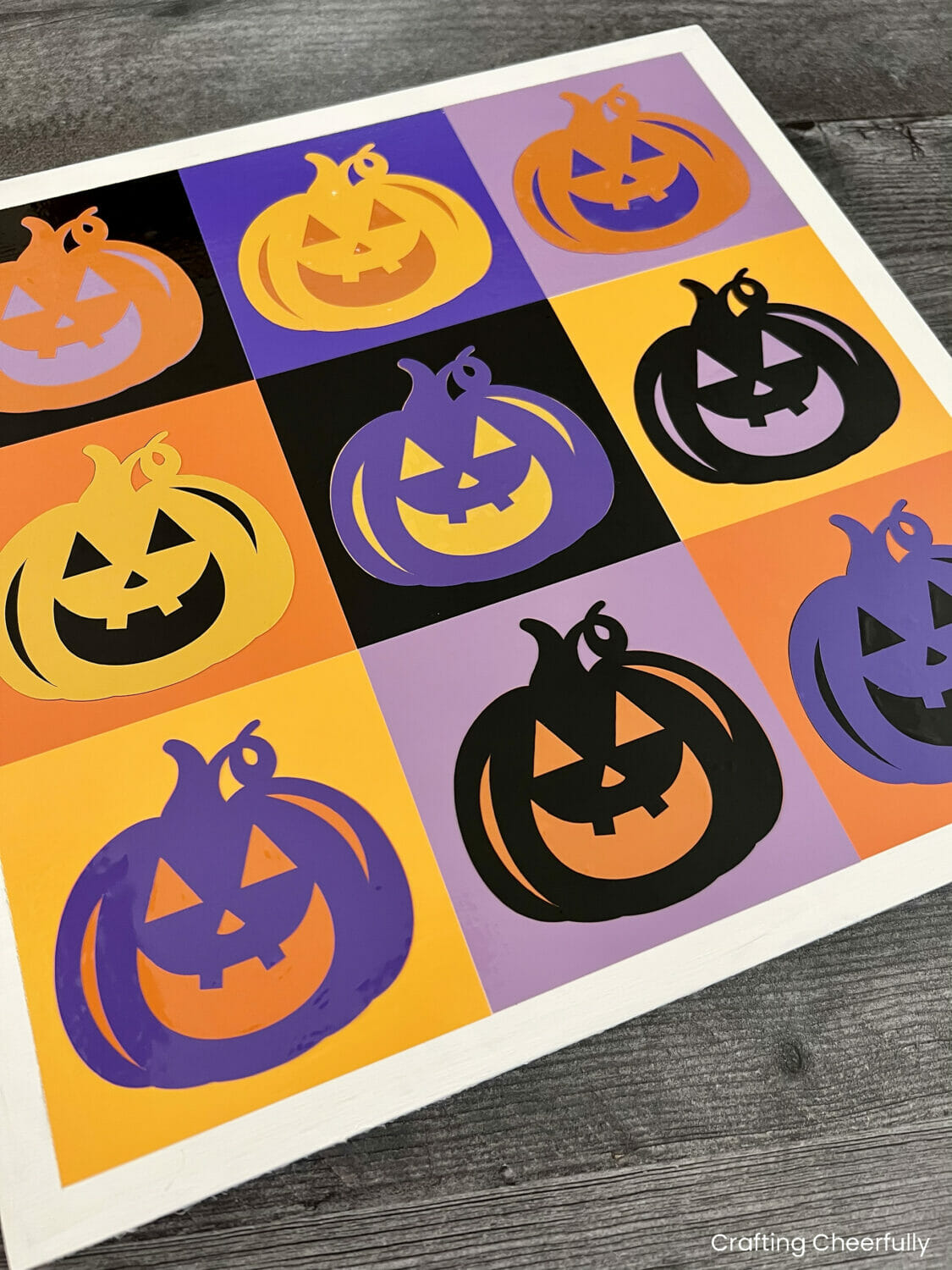 Halloween pumpkin sign made with colorful vinyl.