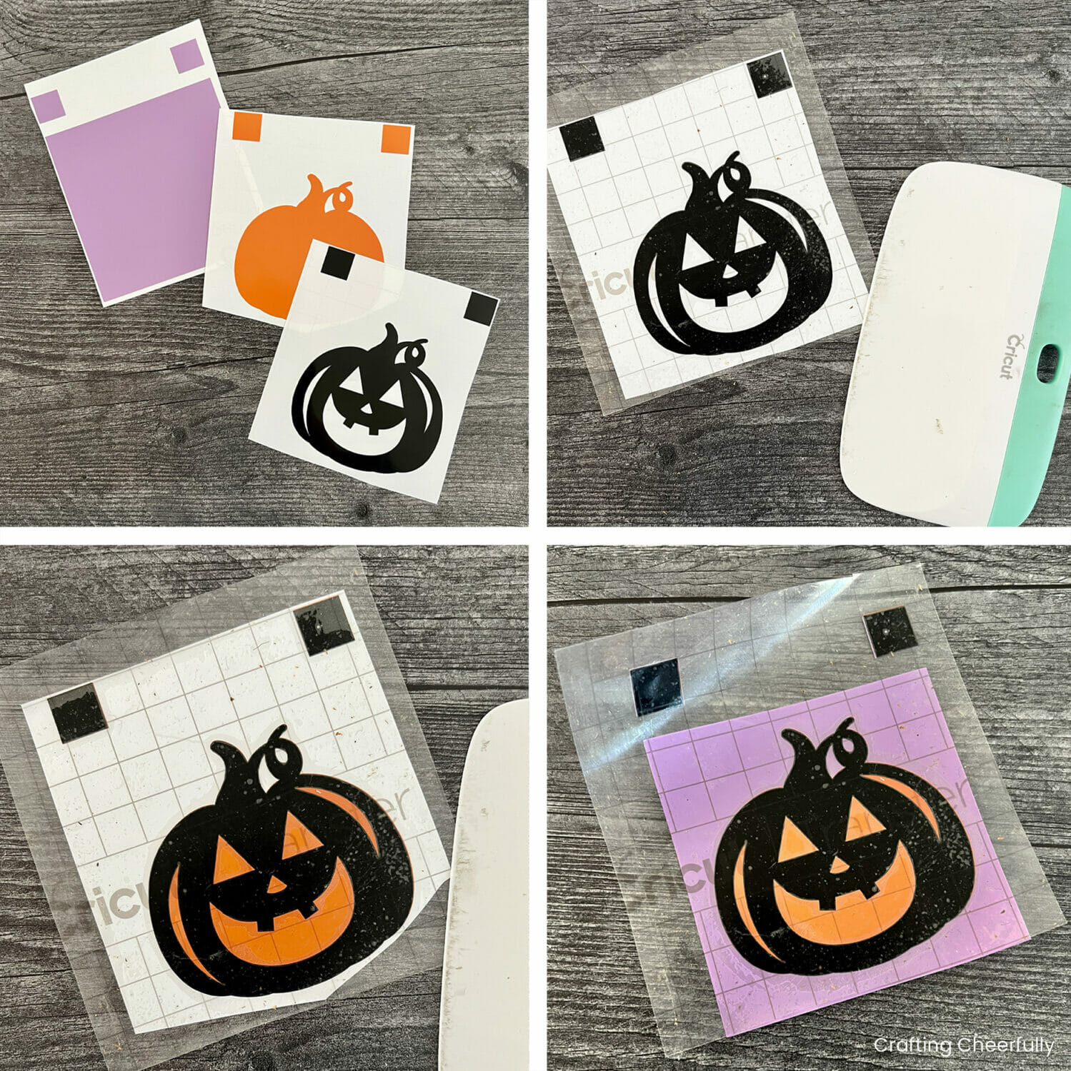 Three layers of vinyl are layered together to create the one jack-o'-lantern. 
