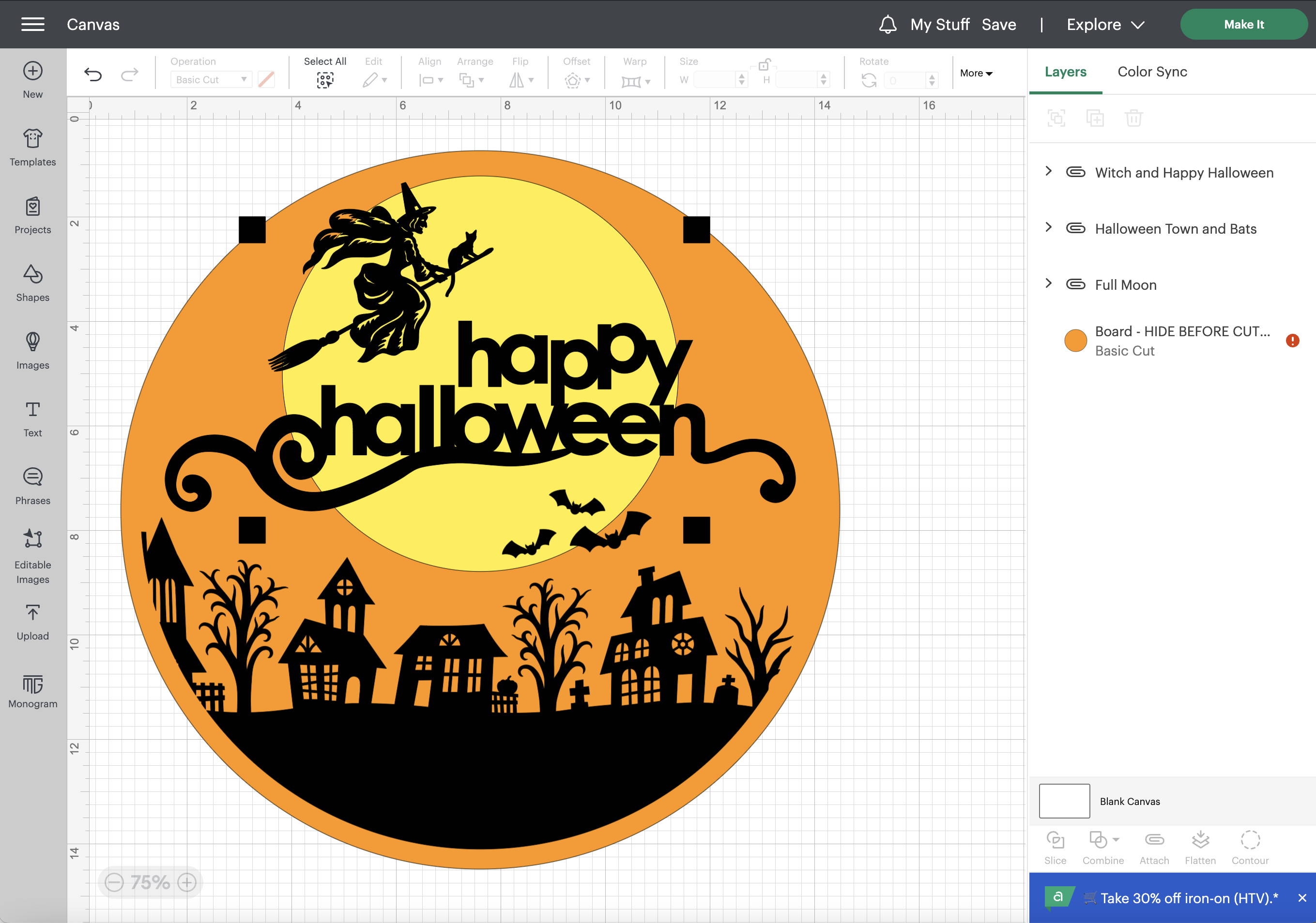 Halloween sign in Cricut Design Space.