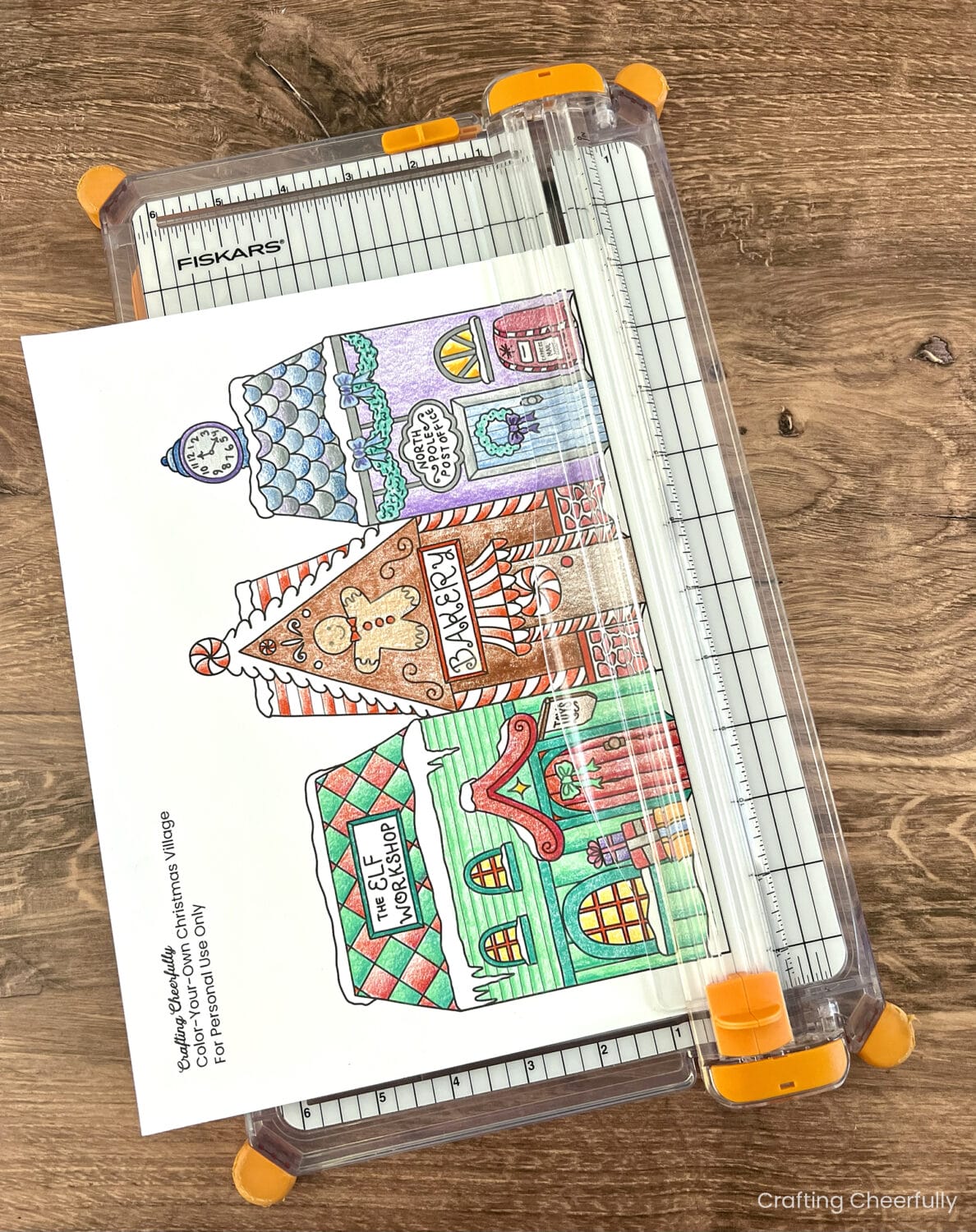 The coloring pages are cut out with a paper trimmer.