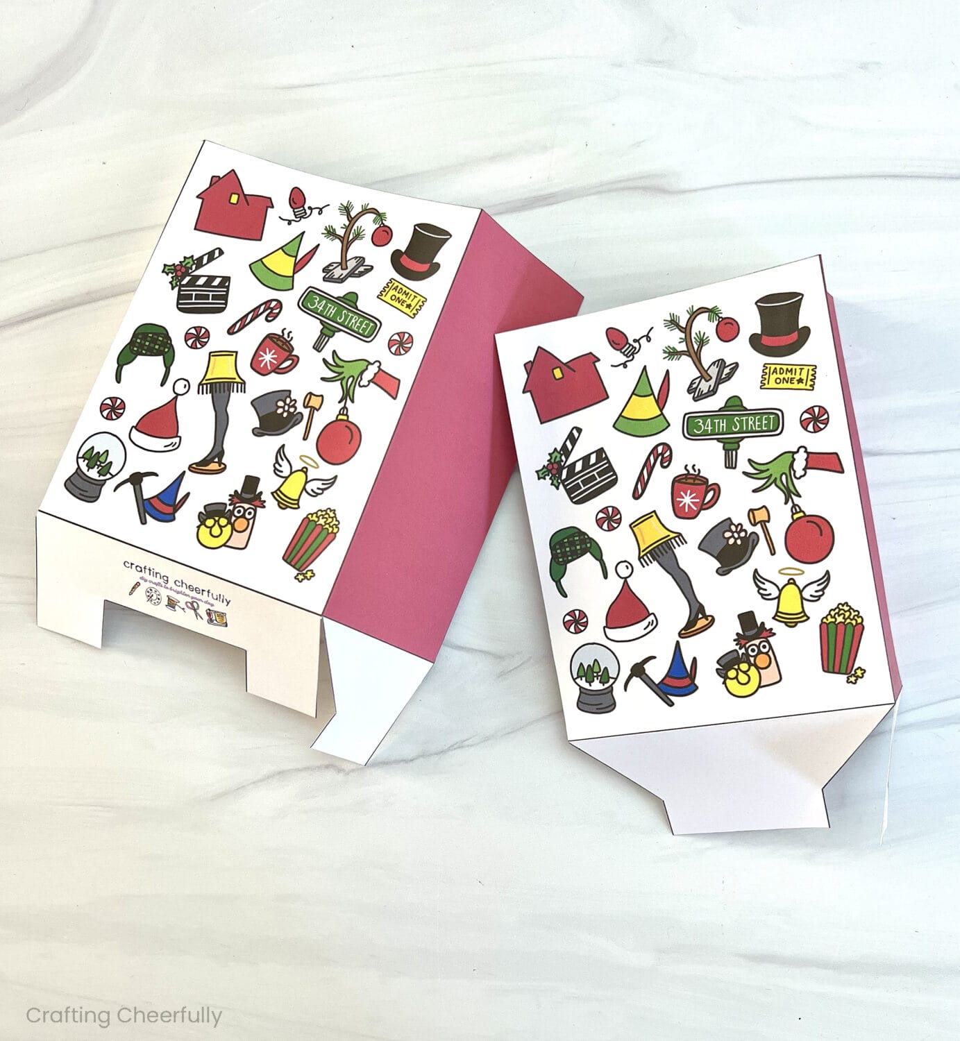 Treat box paper pieces are folded along the score lines.