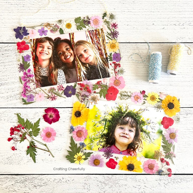 Two floral frames made with pressed flowers.