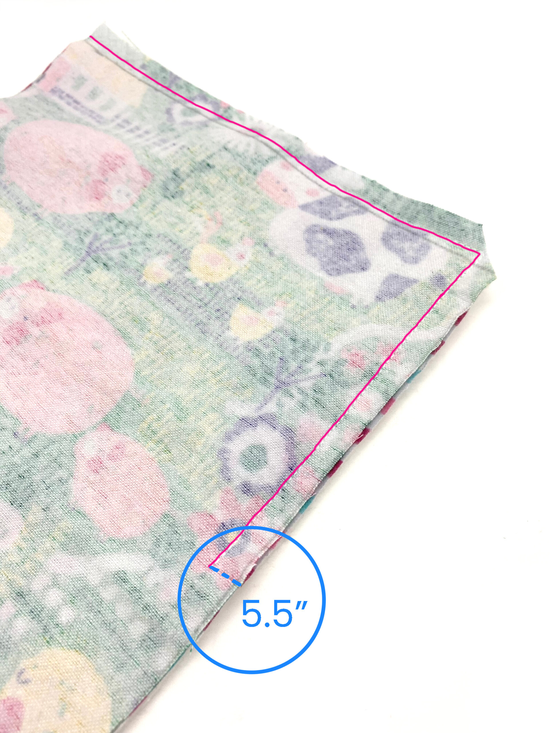 Guide showing where to stitch top of sleeping bag.